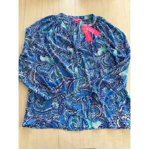 NWT Lilly Pulitzer Anela Top Coastal Blue Legga Sea Size XL Resort Beach Cruise